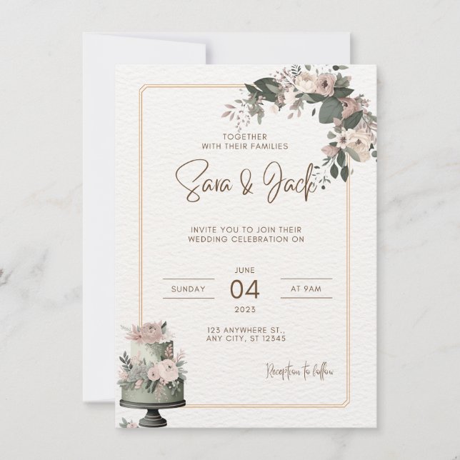 Sage Green & Blush Pink Floral Wedding Invitations (Front)