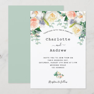 Sage green blush pink florals eacalyptus wedding invitation