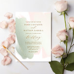 Sage Green Blush Pink Minimal Elegant Wedding Invitation<br><div class="desc">Embrace the beauty of simplicity and elegance with this stunning wedding invitation. Featuring soft sage green and blush pink hues in delicate brush strokes, this design evokes a modern, yet timeless feel perfect for your special day. "Wedding" and "and" are printed in faux gold foil, adding a touch of luxury...</div>