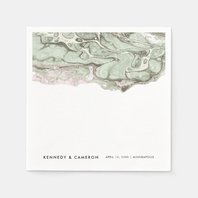 Sage Green & Blush Pink Minimalist Marble Napkin (Front)