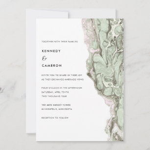 Sage Green & Blush Pink Minimalist Marble Wedding Invitation
