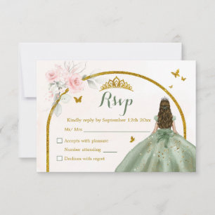 Sage Green Blush Pink Princess Quinceañera RSVP Card