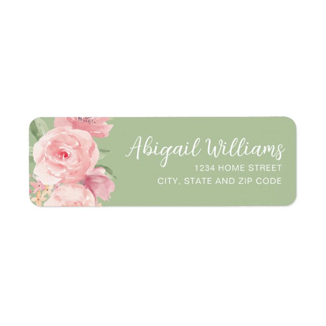 Sage Green Blush Pink Roses Return Address (Front)