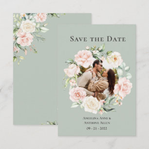 Sage Green Blush Watercolor Photo Floral Wedding S Save The Date