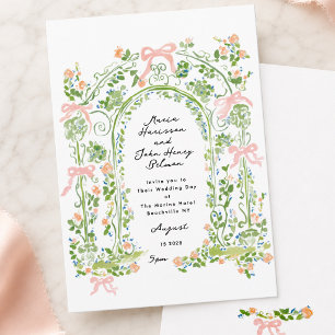 Sage Green Blush Watercolor Rococo Garden Wedding Invitation