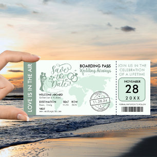 Sage Green Boarding Pass Destination Wedding Save The Date