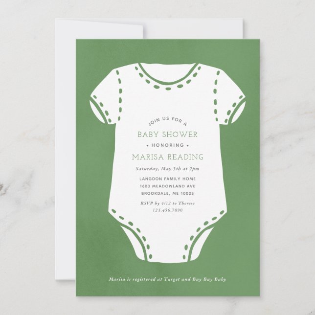 Sage Green Bodysuit Minimalist Baby Shower  Invitation (Front)