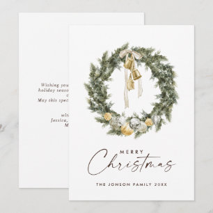 Sage Green Bohemian Christmas Wreath Greeting Holiday Card