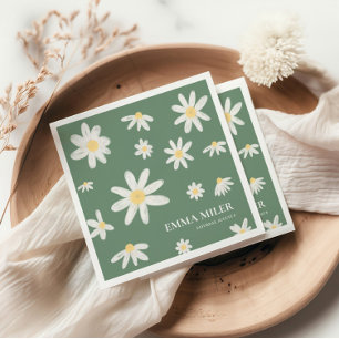 Sage Green Bohemian Daisy Flower Napkins
