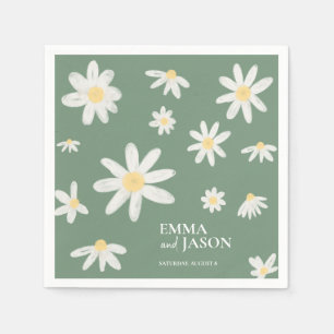 Sage Green Bohemian Daisy Flower Napkins