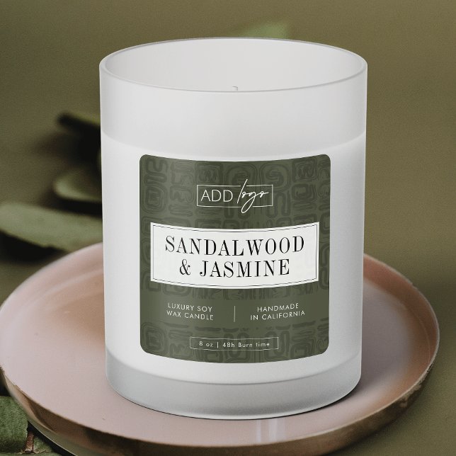 Sage Green Bohemian Pattern Candle Jar Product Square Sticker (Neutral boho sage green business logo square product label design)