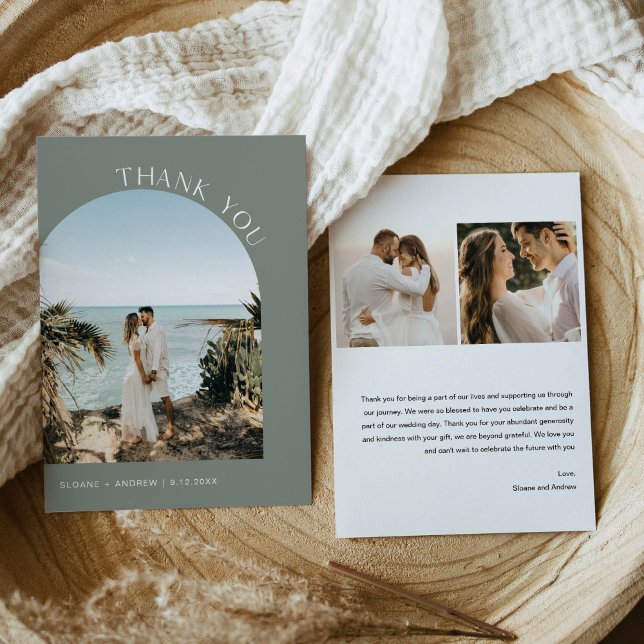 SAGE Green Bohemian Wedding Photo Thank You Card (Creator Uploaded)