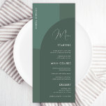 Sage Green Boho Arch Guest Name Wedding Dinner Men Menu<br><div class="desc">This elegant wedding menu featuring custom text,  sage green arches and green background would make a wonderful addition to your party! Easily change the text by clicking on the "personalise this template" option.</div>