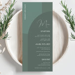 Sage Green Boho Arch Guest Name Wedding Dinner Men Menu<br><div class="desc">This elegant wedding menu featuring custom text,  sage green arches and green background would make a wonderful addition to your party! Easily change the text by clicking on the "personalise this template" option.</div>