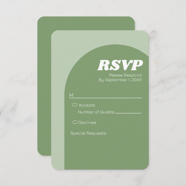 Sage Green Boho Arch - Minimal Wedding  RSVP Card (Front/Back)