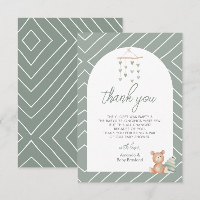 Sage Green Boho Baby Nursery Thank You Card (Front/Back)