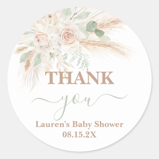Sage Green Boho Baby Shower Classic Round Sticker (Front)