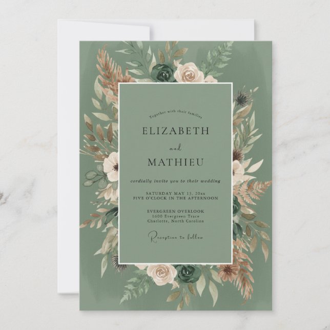Sage Green Boho Blossom Wedding Invitation (Front)