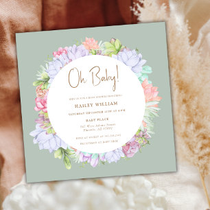 Sage Green Boho Cactus Desert Oh Baby Shower  Invitation