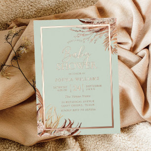 Sage Green Boho Chic Baby Shower Real Rose Gold