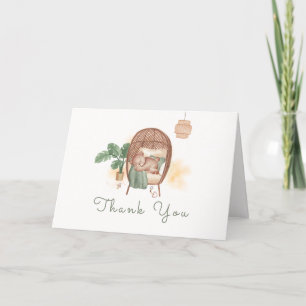 Sage Green Boho Cosy Teddy Bear Sleep Baby Shower Thank You Card