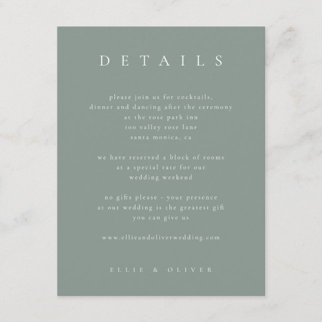 Sage Green Boho Details Wedding Modern Enclosure Card (Front)