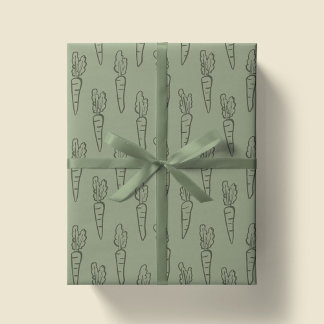 Sage Green Boho Easter Pattern Carrot Spring Wrapping Paper