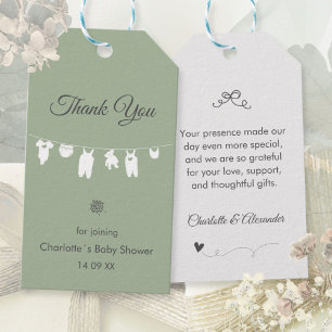 Sage Green Boho Elegant Thank You Baby Shower Gift Tags
