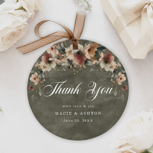 Sage Green Boho Floral Border Wedding Thank You Favour Tags