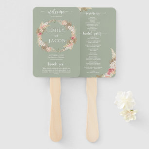 Sage Green Boho Floral Wedding Hand Fan