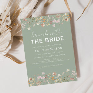 Sage Green Boho Floral Wildflower Bridal Brunch Invitation