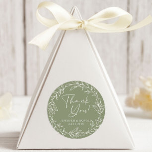 Sage Green Boho Flower Thank You Wedding Classic Round Sticker