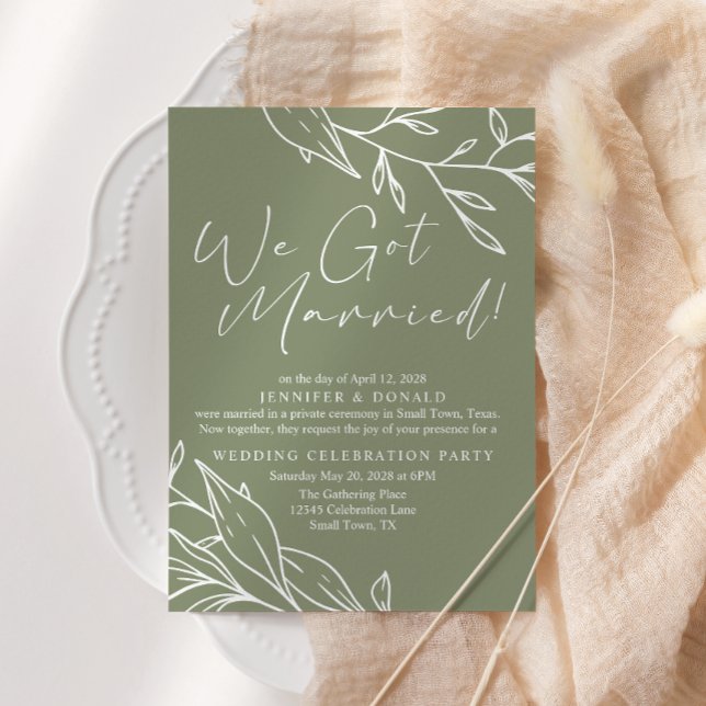 Sage Green Boho Flower Wedding Just Married Invitation (Creator Uploaded)