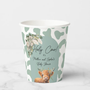 Sage Green Boho Holy Cow Farm Baby Shower Paper Cups