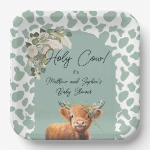 Sage Green Boho Holy Cow Farm Baby Shower  Paper Plate