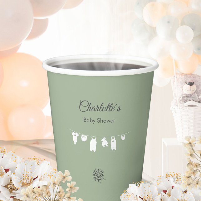 Sage Green Boho Minimalist Baby Shower Paper Cups (Minimalist Sage Green Gender Neutral Baby Shower Paper Cups ©Susanne Sachers - Sunny Mind 🌞)