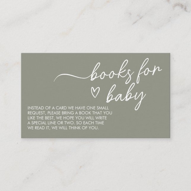 Sage Green Boho Minimalist Books for Baby Enclosure Card (Front)