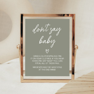 Sage Green Boho Minimalist Don't Say Baby Poster