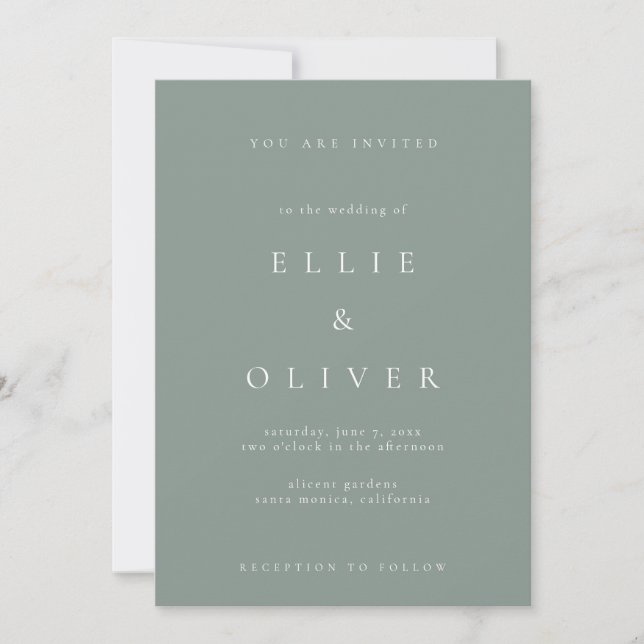 Sage Green Boho Minimalist Modern Wedding Invitation (Front)