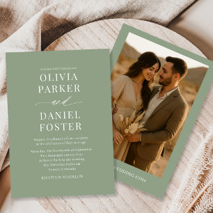 Sage Green Boho Minimalist Photo Wedding Invitation