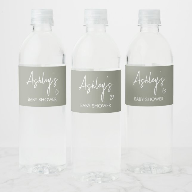 Sage Green Boho Minimalist  Water Bottle Label (Bottles)