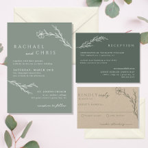 Sage Green Boho Modern Stenciled Floral Botanical