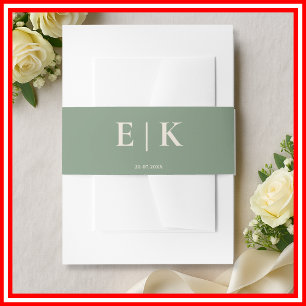 Sage Green Boho Monogram Invitation Belly Band