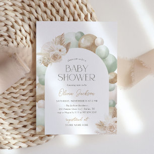 Sage Green Boho Pampas Grass Arch Baby Shower Invitation