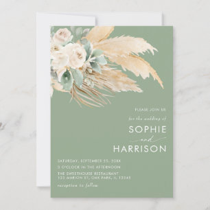 Sage Green Boho Pampas Grass Wedding Invitation
