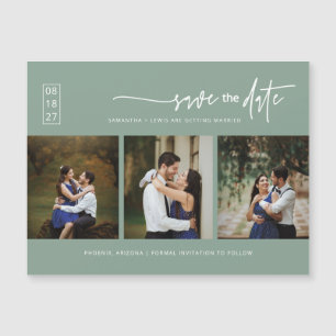 Sage Green Boho Photo Save the Date Magnetic Card