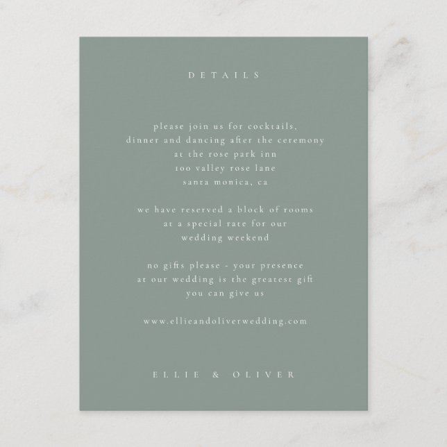 Sage Green Boho Photo Wedding Modern Enclosure Card (Front)