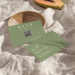 Sage Green Boho QR Code Online Fun Wedding RSVP Card<br><div class="desc">A simple and elegant calligraphy QR code wedding RSVP card. As you see it has sage green and white script with boho outlook . And Customisable QR code to rsvp online. Minimalist and chic with white typography and whimsical script elements.</div>