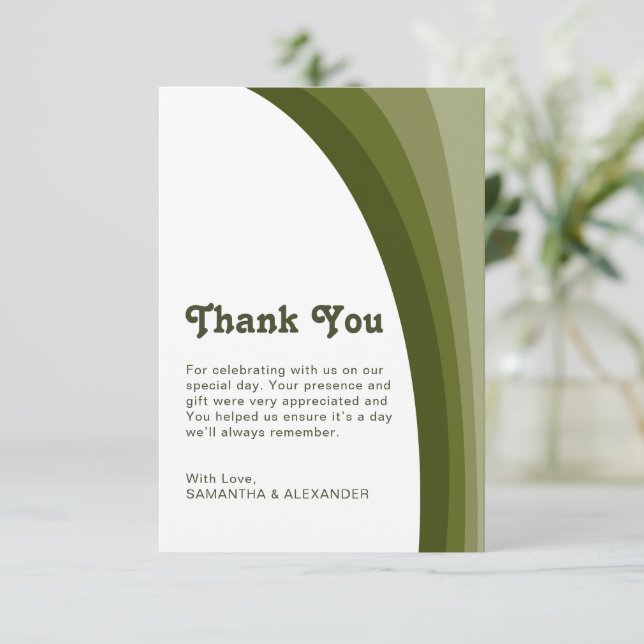 Sage Green Boho Rainbow Stripe Arch Wedding  Thank You Card (Standing Front)