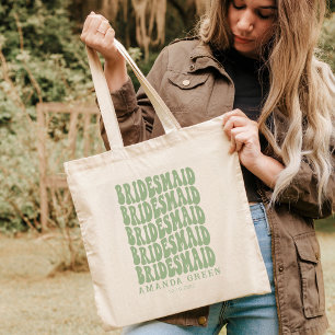 Sage Green Boho Retro Personalised Bachelorette  Tote Bag